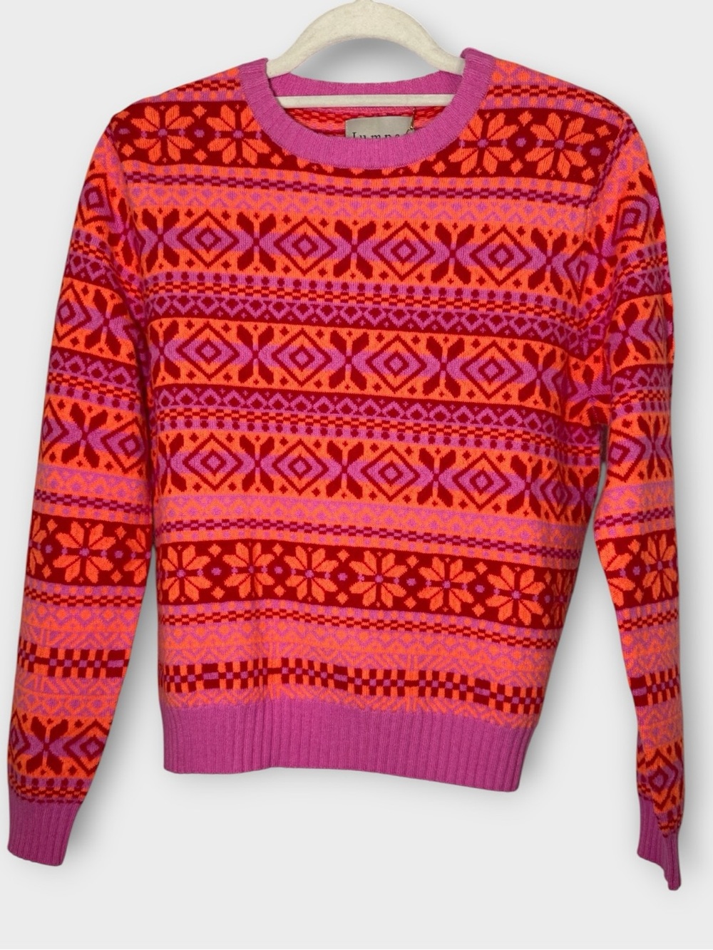NWT Jumper 1234 Bold Neon Pink & Red Fair Isle Crewneck Sweater | Size 2